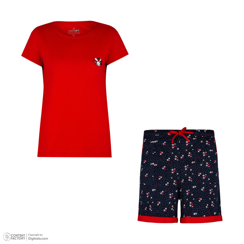 ست تی شرت آستین کوتاه و شلوارک زنانه ناربن مدل 15211083 رنگ قرمز