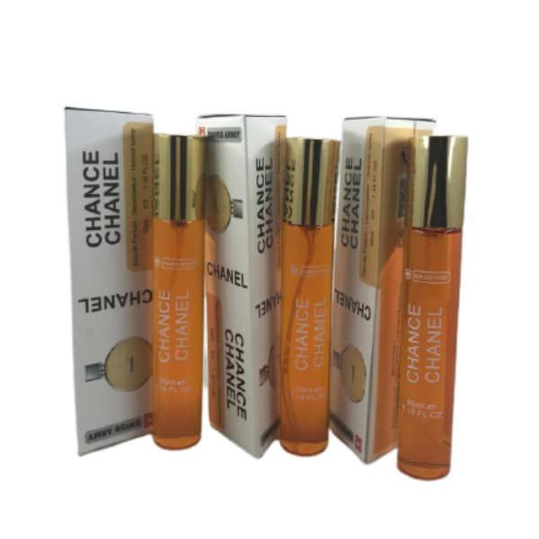 عطر جیبی زنانه سوئیس آرمی مدل Chance Chanel حجم 35 میلی لیتر مجموعه 3 عددی عطر جیبی زنانه سوئیس آرمی مدل Chance Chanel حجم 35 میلی لیتر مجموعه 3 عددی