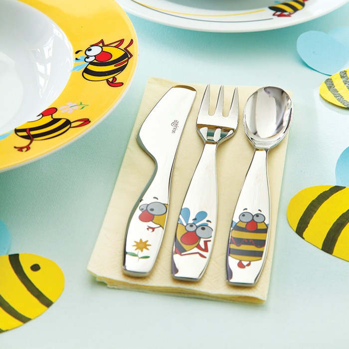 سرویس قاشق و چنگال کودک چینی زرین ایران مدل بامبل بی درجه عالی مجموعه 3 عددی