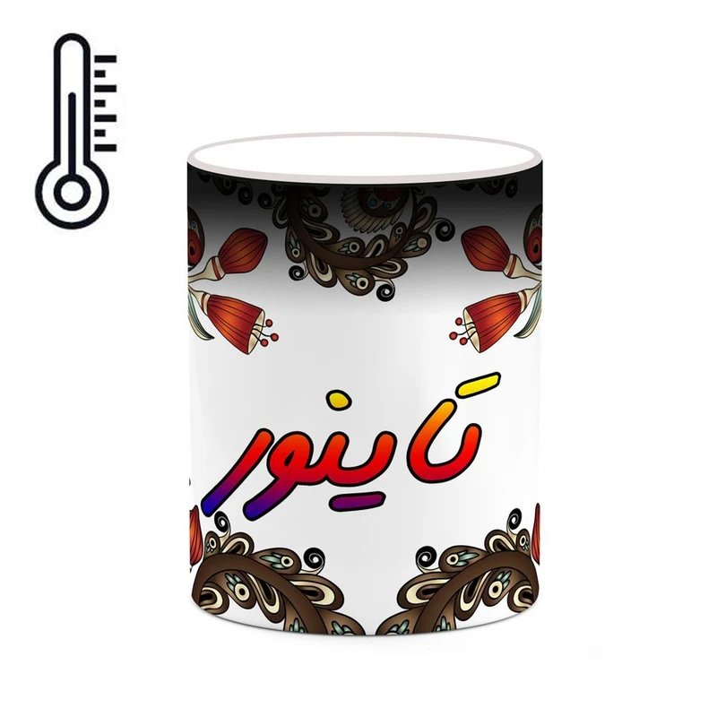 ماگ حرارتی کاکتی مدل اسم تاینور طرح سنتی گل و بته کد mgh44539