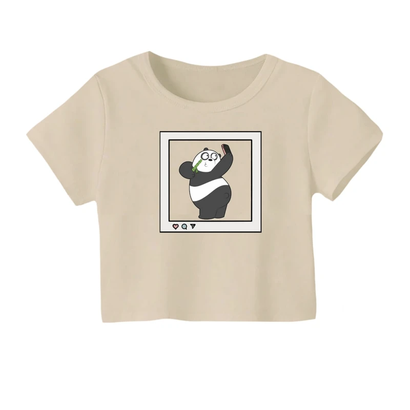 کراپ‌ تی‌شرت آستین کوتاه زنانه مدل خرس 