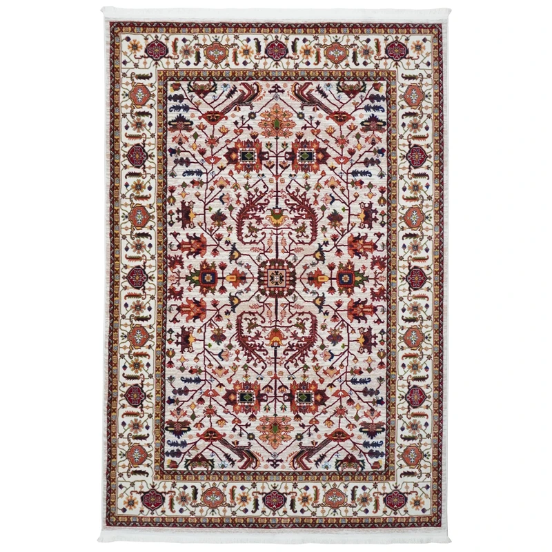 فرش ماشینی 700 شانه فرش بزرگمهر زمینه کرم حاشیه کرم بژ مدل اصیل قشقائی کد 71150