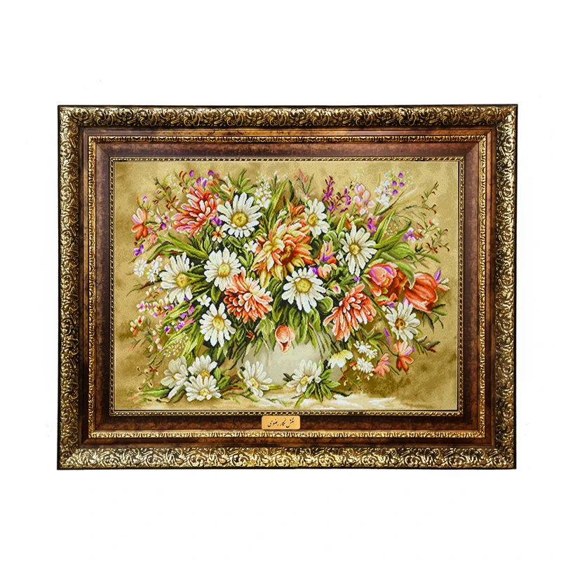 تابلو فرش ماشینی نقش نگار رضوی طرح گل کد 2302KH