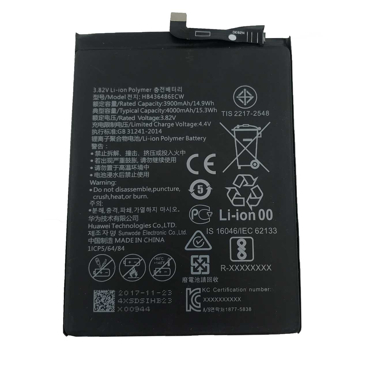 باتری موبایل مدل HB436486ECW با ظرفیت 4000mAh مناسب برای گوشی موبایل هوآوی MATE 10