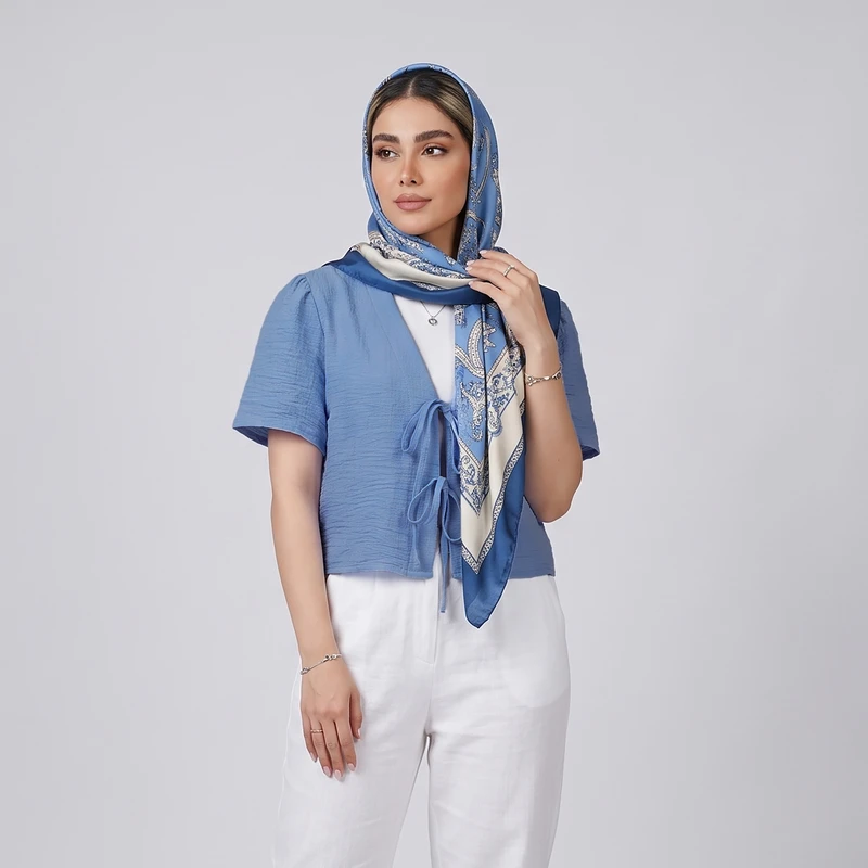 شومیز زنانه آستین کوتاه نخی یقه هفت بندی بیگ دارت مدل 5040507652321