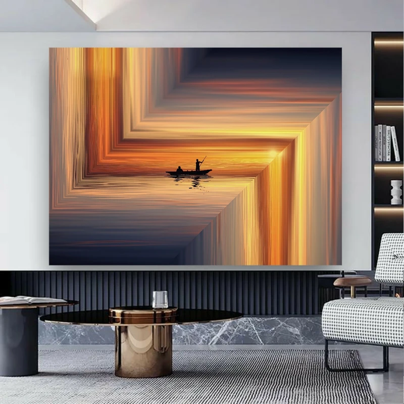 تابلو بوم طرح قایق سواری و غروب دریا کد BK1724