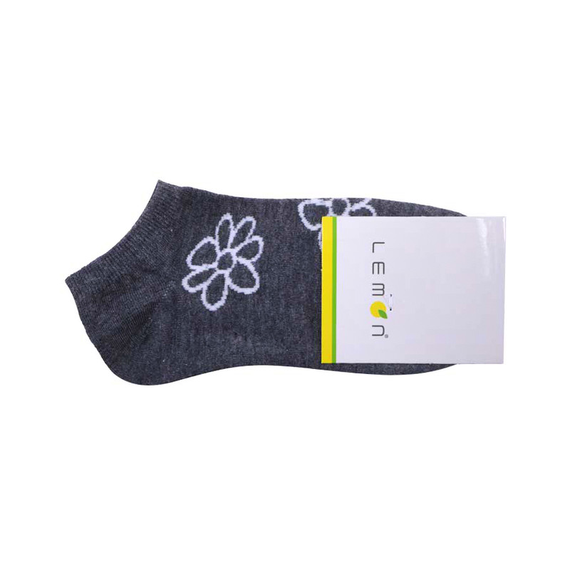 جوراب ساق کوتاه زنانه لمون طرح گل گلی رنگ طوسی