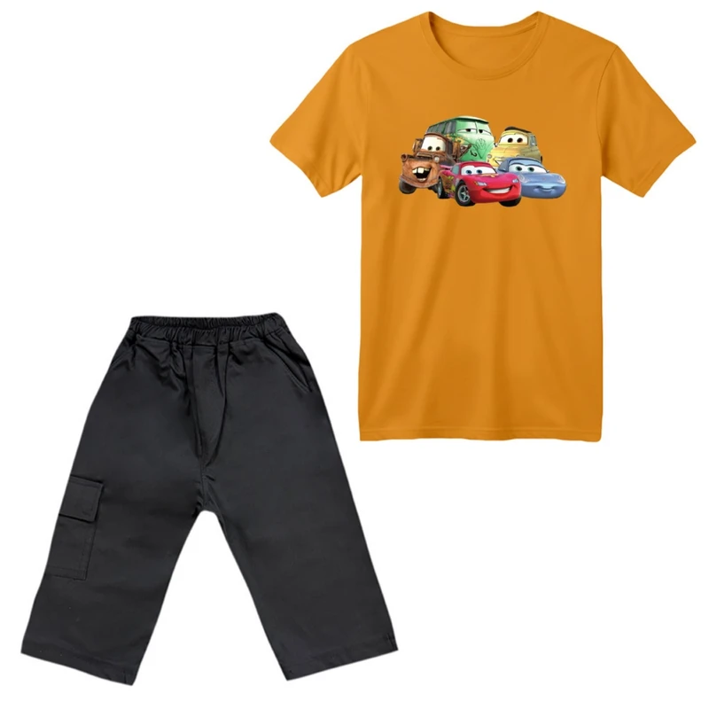ست تی‌شرت آستین کوتاه و شلوارک پسرانه مدل ماشین ها کد ۳