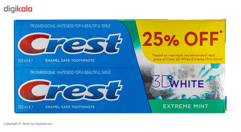 پک خمیر دندان کرست سری 3D White مدل Exterme Mint بسته 2 عددی پک خمیر دندان کرست سری 3D White مدل Exterme Mint بسته 2 عددی