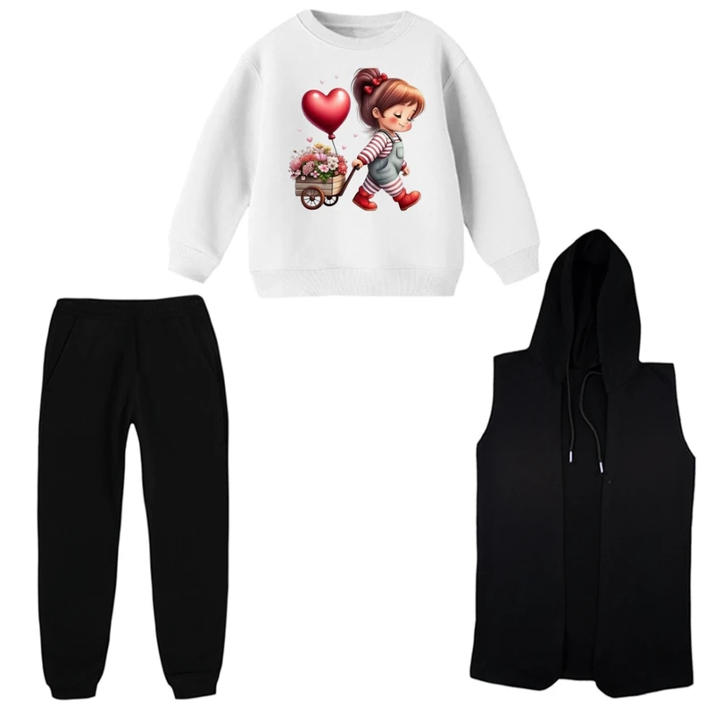 ست 3 تکه لباس راحتی بچگانه مدل دخترک گل فروش  