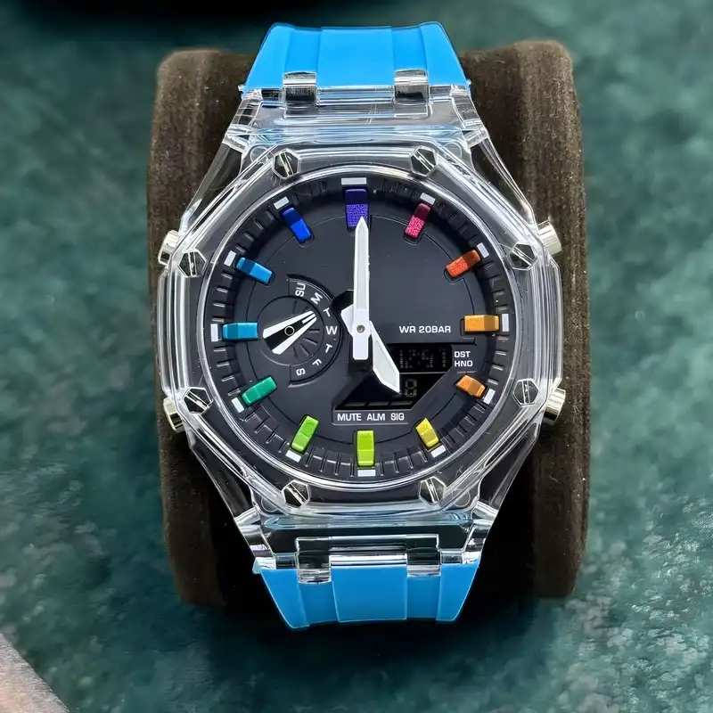 ساعت مچی عقربه ای مدل دو زمانه کرنومتردار بند سیلیکونی موتور پمپی کد 9