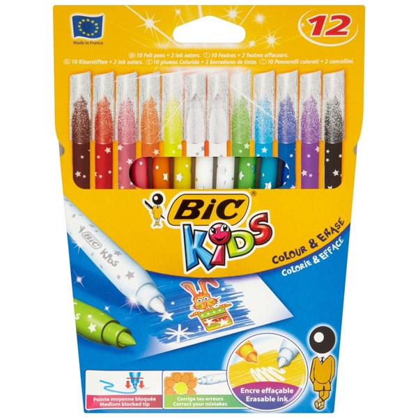 ماژیک رنگ آمیزی بیک سری Kids مدل Colour and Erase - بسته 12 رنگ
