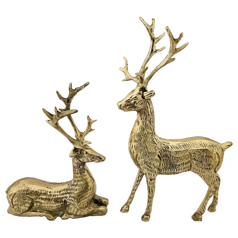 مجسمه برنزی مدل گوزن ایستاده و نشسته مجموعه 2 عددی