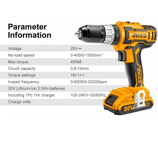 دریل پیچ گوشتی چکشی شارژی اینکو مدل CI-DLI-2002