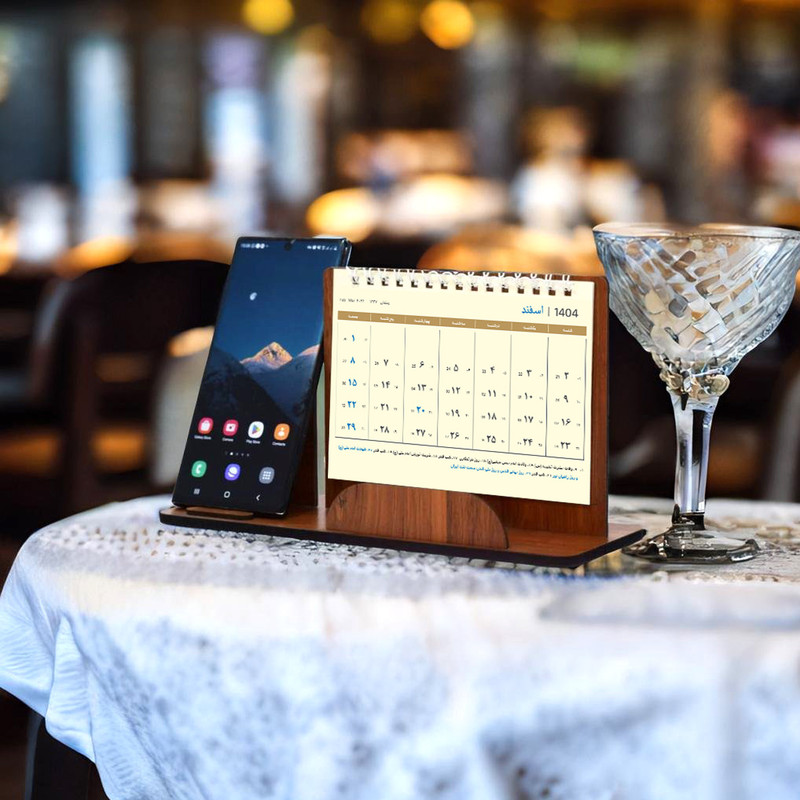 تقویم رومیزی سال 1404 مدل استند موبایل چوبی بسته 5 عددی