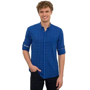 پیراهن آستین بلند مردانه یو اس پولو مدل چهارخانه اسپاندکس