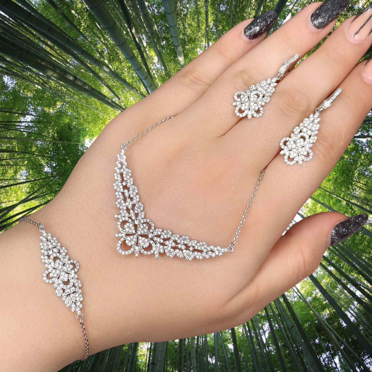 نیم ست نقره زنانه مدل تاج فلاور NSH096