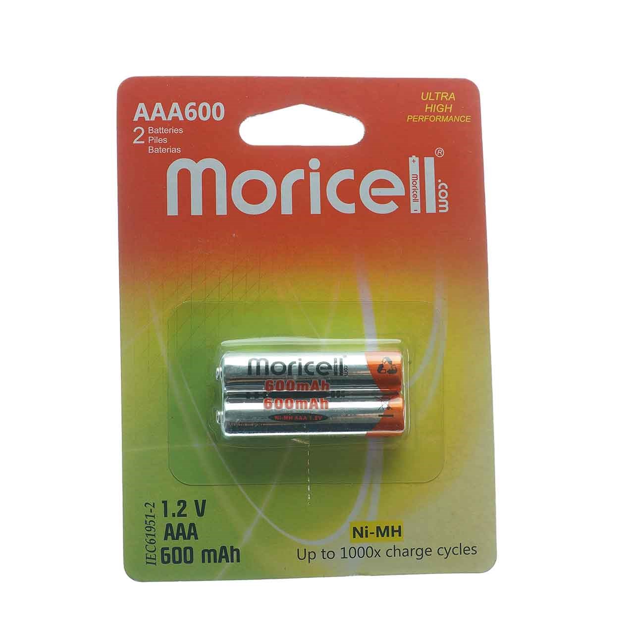 باتری نیم قلمی قابل شارژ moricell مدل AAA600 بسته 2 عددی