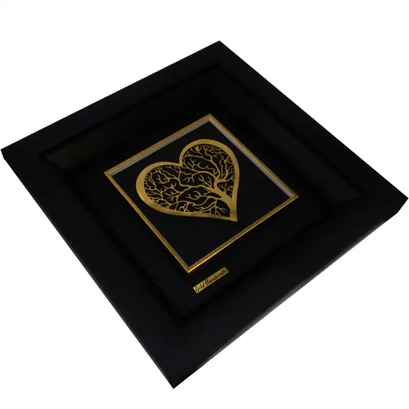 تابلو طلا کوب زرکات طرح قلب و درخت زندگی مدل F134