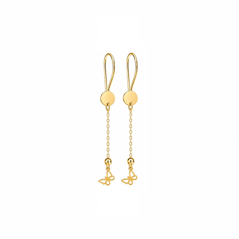 گوشواره بخیه‌ای طلا 18 عیار زنانه مان گالری مدل آویز شاپرک کد EA01-0027600