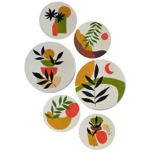 بشقاب دیوارکوب سفالی طرح مینیمال کد D468 مجموعه 6 عددی