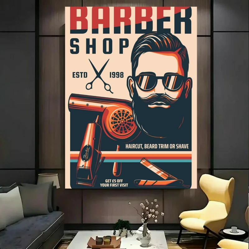 تابلو بوم طرح مخمل آرایشگر مدل barber shop کد GR1883