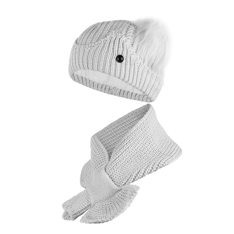 ست کلاه و شال گردن بافتنی بچگانه مدل عروسکی داخل خز