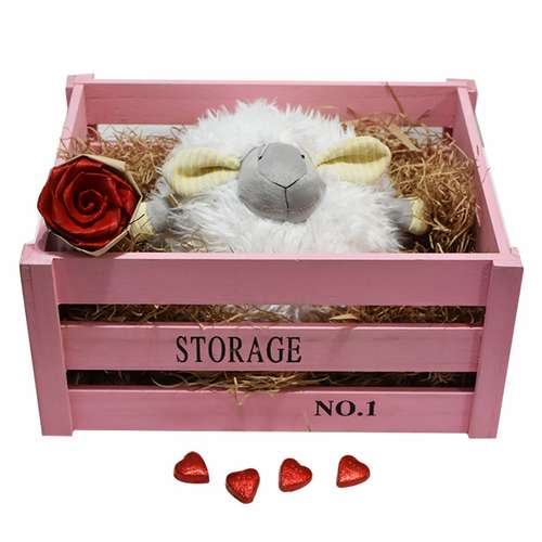 ست کادویی هیدی طرح بره تپل سفید مدل PS25 به همراه جعبه چوبی