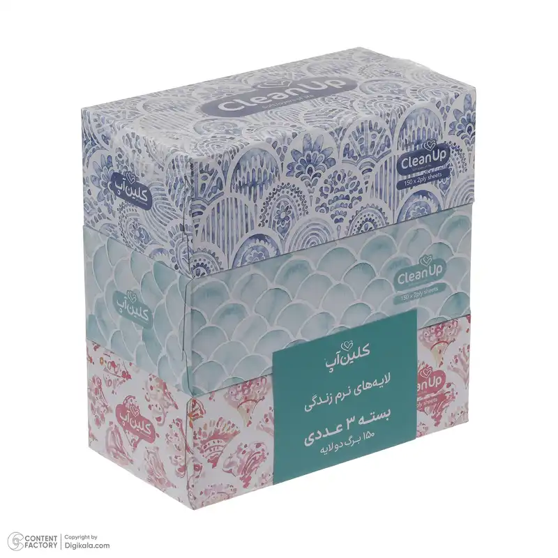 دستمال کاغذی 150 برگ کلین آپ مدل نقش و نگار بسته 3 عددی