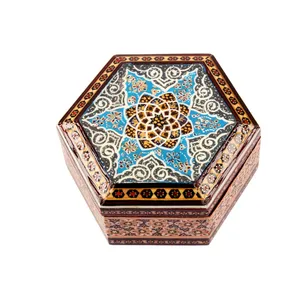جعبه جواهرات خاتم کاری مدل شش ضلعی کد 08