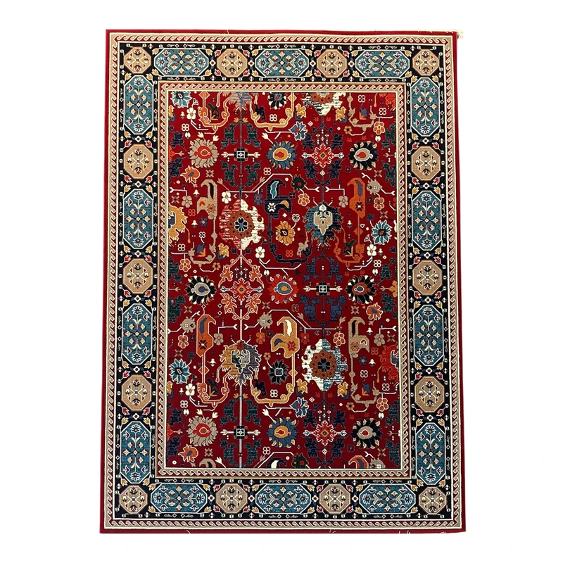 فرش ماشینی 320 شانه ستاره کویر یزد زمینه وحاشیه لاکی مدل شاهسون کدB-107