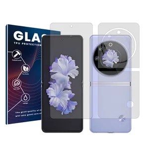 Glass Resistant model transparent screen protector suitable for Tecno Phantom V Flip mobile phone along with the back of the phone