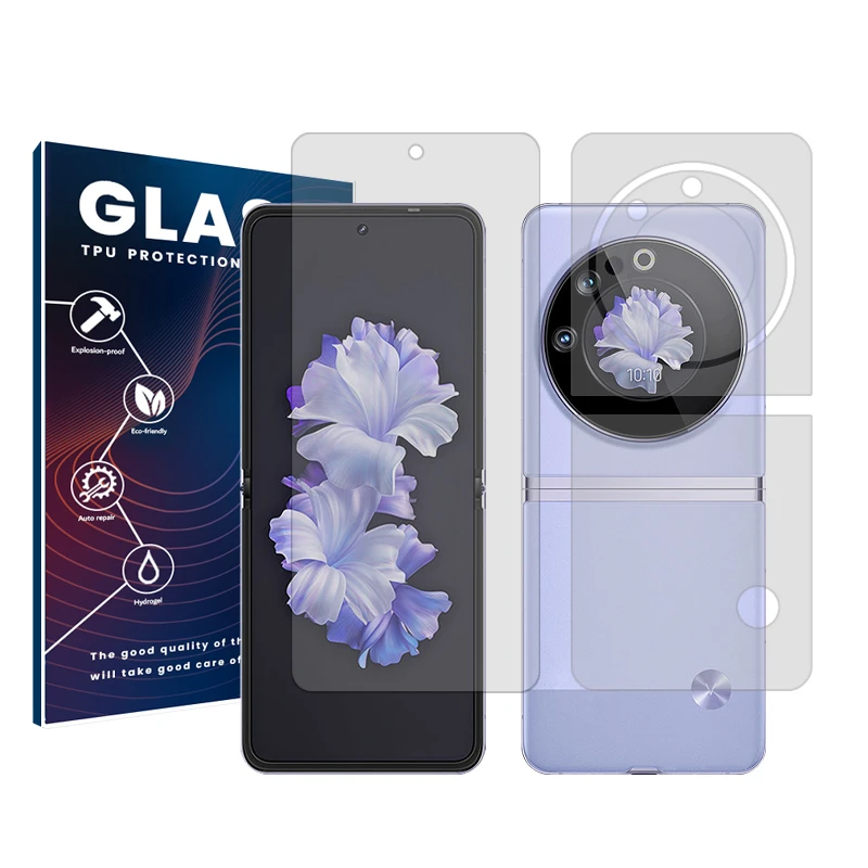 محافظ صفحه نمایش شفاف گلس مدل Resistant مناسب برای گوشی موبایل تکنو Phantom V Flip به همراه محافظ پشت گوشی