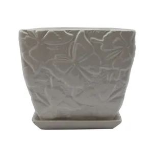 گلدان سرامیکی گلباران سبز طرح پروانه برجسته مدل 01-SPB