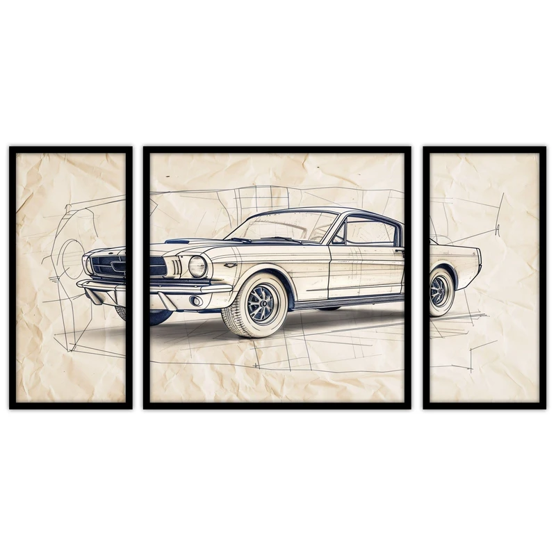 تابلو بکلیت طرح کلاسیک نقاشی ماشین  مدل B-bu3112 مجموعه 3 عددی
