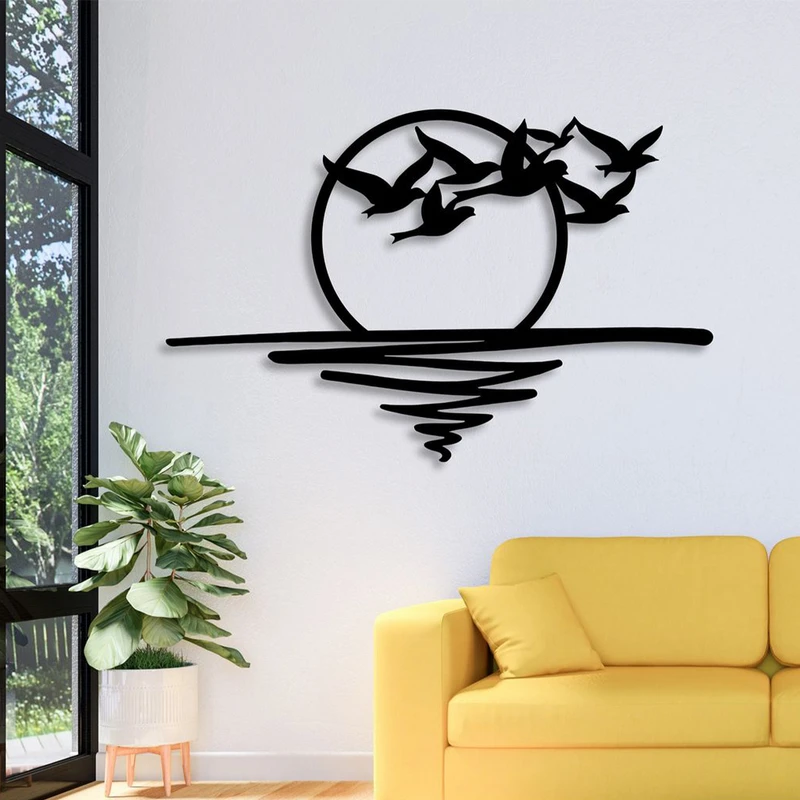 دیوارکوب دیزانور طرح غروب آفتاب با پرندگان مهاجر بر فراز دریا مدل 30 کد A095