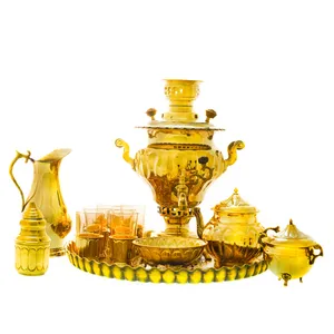 سرویس سماور ذغالی 13 پارچه برنجی مدل پیچ کد 4218