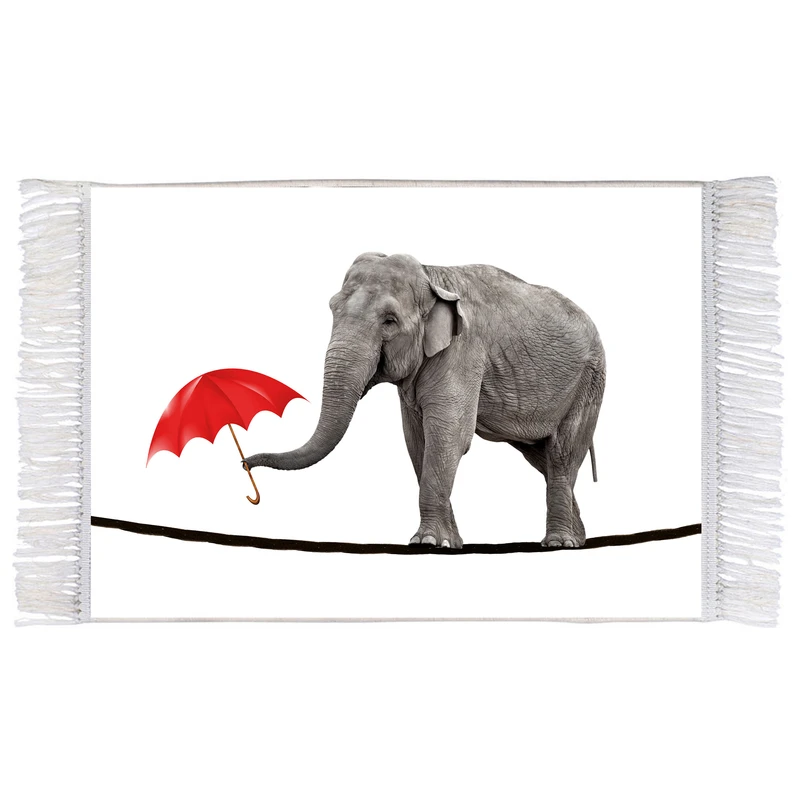 فرش ماشینی دیوارکوب اطلس آبی طرح فیل و چتر مدل T2235