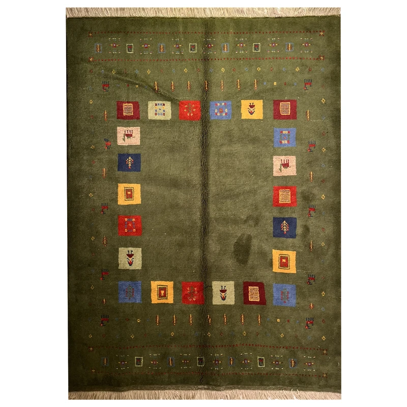 گبه دستبافت قشقایی سه متری کد NKP.RJ167 زمینه سبز