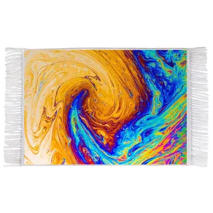 فرش ماشینی دیوارکوب اطلس آبی طرح انتزاعی مدل T1157