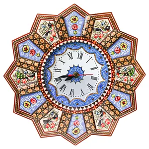 ساعت دیواری خاتم کاری مدل خورشیدی طرح گل و مرغ برجسته کد 31d13bl