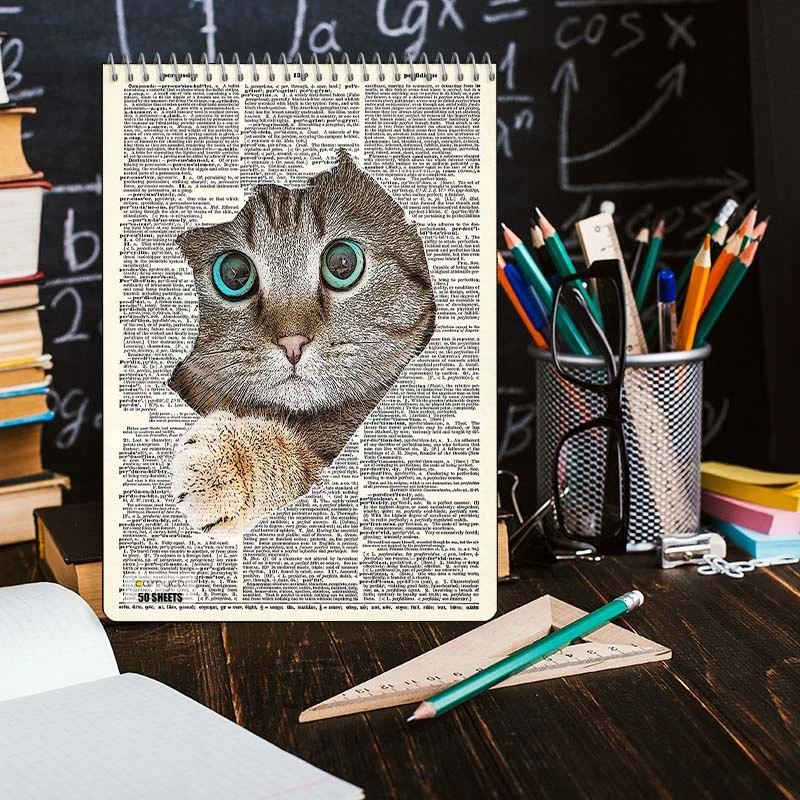 دفتر نقاشی 50 برگ سیمی کارنیکا طرح روزنامه وینتج حیوانات Vintage Newspaper Animals کد 77812