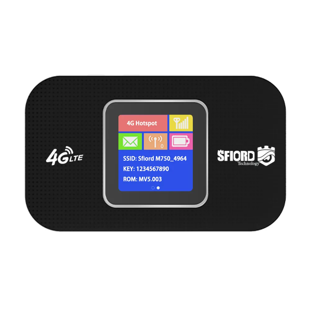 مودم 4G LTE قابل حمل اسفیورد مدل M750 با باتری 3000 میلی‌آمپرساعت، پشتیبانی از 10 کاربر همزمان، نمایشگر رنگی دیجیتال، اتصال بی‌سیم WIFI 802.11b/g/n و سرعت دانلود تا 150 مگابیت بر ثانیه