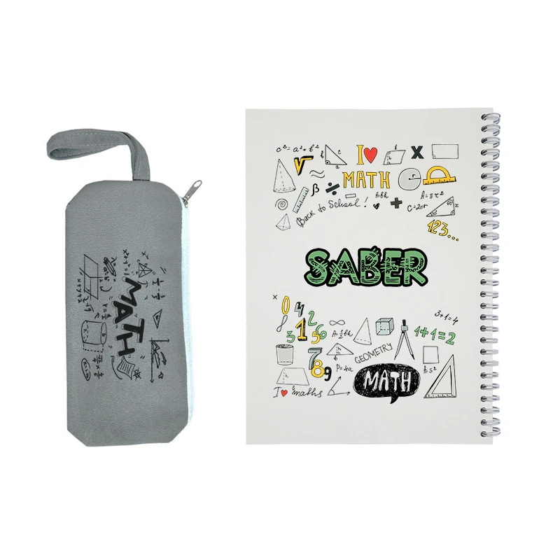 دفتر مشق 50 برگ طرح ریاضی مدل صابر به همراه جامدادی