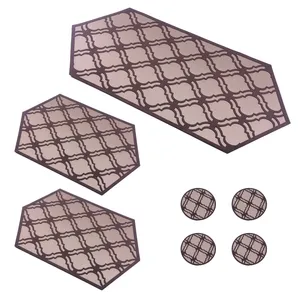 ست رومیزی 3 تکه مدل Diamond102 به همراه  زیرلیوانی