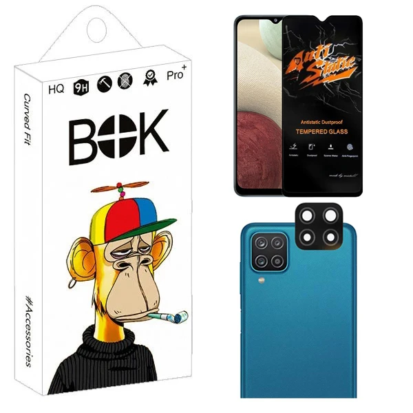 محافظ صفحه نمایش بوک مدل Transparent Antistatic مناسب برای گوشی موبایل سامسونگ Galaxy A12 به همراه محافظ لنز دوربین