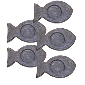 مجموعه ظروف هفت سین 5 پارچه مدل ماهی طرح چوب کهنه کاری