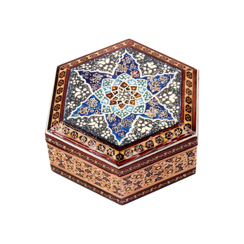 جعبه جواهرات خاتم کاری مدل شش ضلعی کد 07