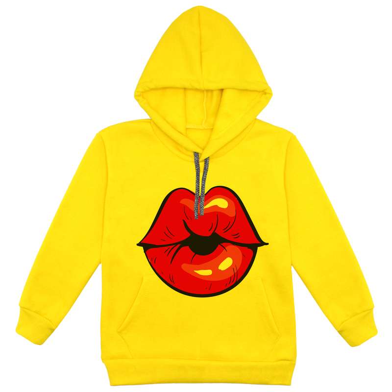 هودی دخترانه مدل لب F44 رنگ زرد