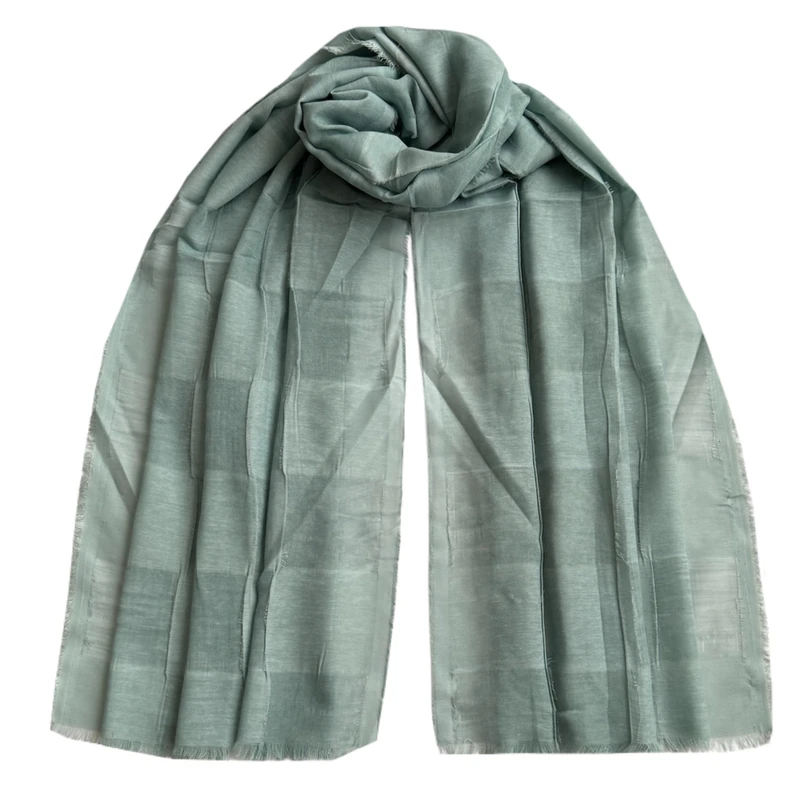 شال زنانه مدل نخی لینن ساده چهارخانه پتینه دور ریش ریشی کد 6